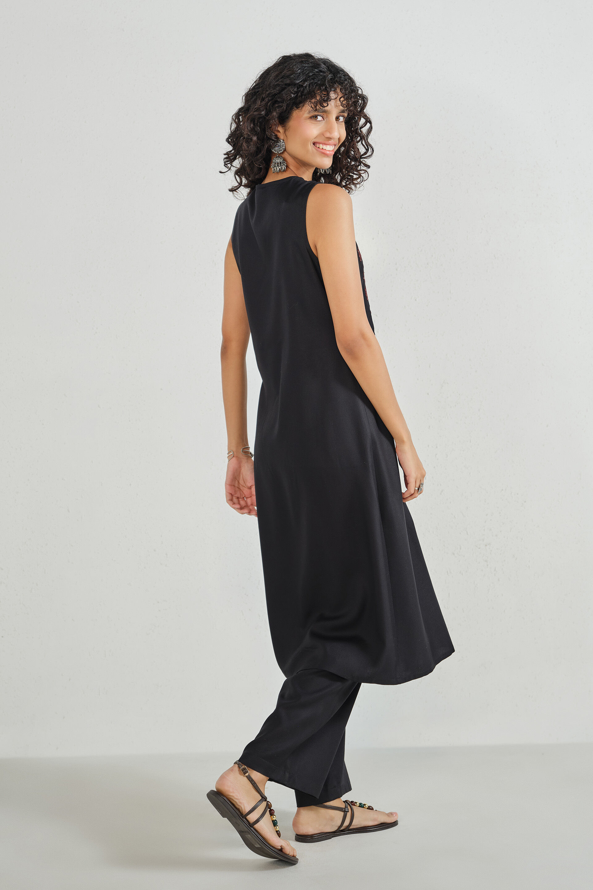 Black Embroidered Overlap Kurta Set, Black, image 6